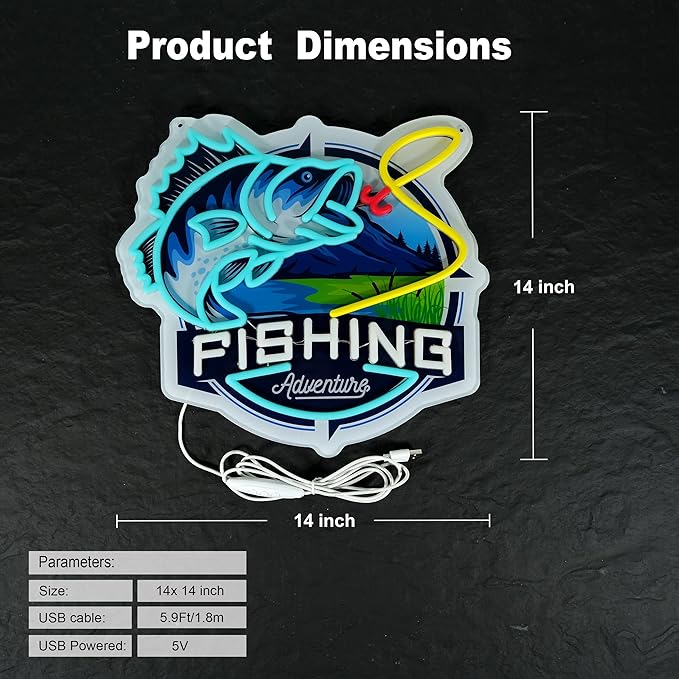 Fishing Neon Sign,Innovative Integral Forming Process,With Dimmable Switch For All Holiday Party and Home Decoration - Bloomnest