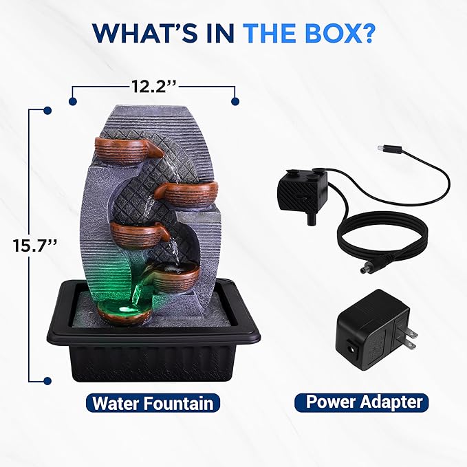 SereneLife Tabletop Water Fountain, Home Decor Soothing Sound Machine with Automatic Pump, Zen Relaxing Decor for Meditation, 15.7" Tall