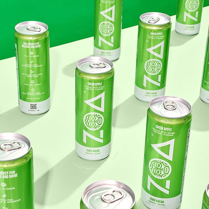 ZOA Zero Sugar Energy Drinks, Green Apple - Sugar Free with Electrolytes, Healthy Vitamin C, Amino Acids, Essential B-Vitamins, and Caffeine from Green Tea - 12 Fl Oz (12-Pack) - Bloomnest