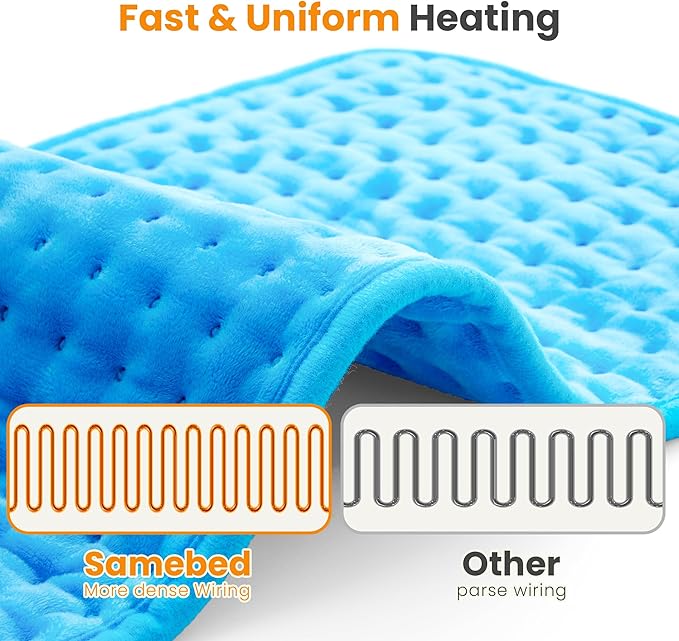 Electric Heating Pad for Back Pain Relief & Cramps - 6 Heat Settings,Auto Shut Off,Moist Heat Options,Portable Heated Pads for Neck/Shoulder Machine Washable Gift for Men Women,Blue,12"x24" - Bloomnest