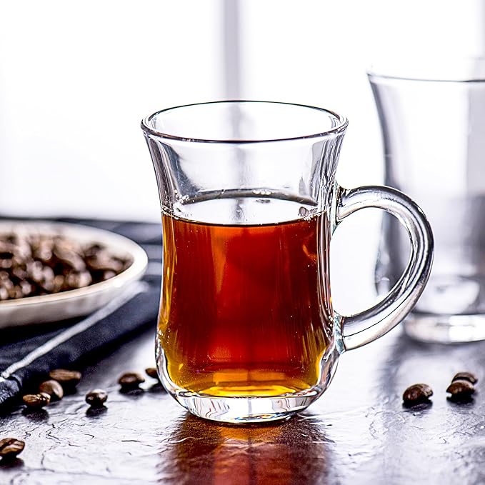Turkish Tea Glasses With Handle - Tea Cups Set of 6 - Slim Waist Thick Sole Tea Glass for Hold Cold Drinks, 5 oz / 150ml - Bloomnest