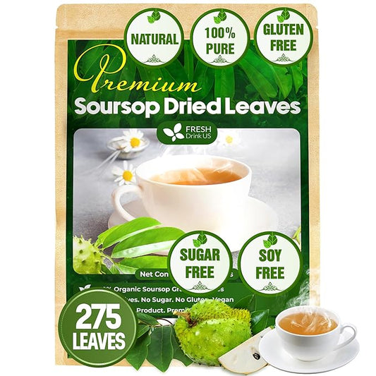 FreshDrinkUS, Premium 275+ Soursop Graviola Whole Dried Leaves Tea, 275-300 Soursop Graviola Guanabana Whole Leaves, Wildcrafted, Hoja Guanabana Loose Leaf Herbal Tea, No Gluten, Vegan - Bloomnest