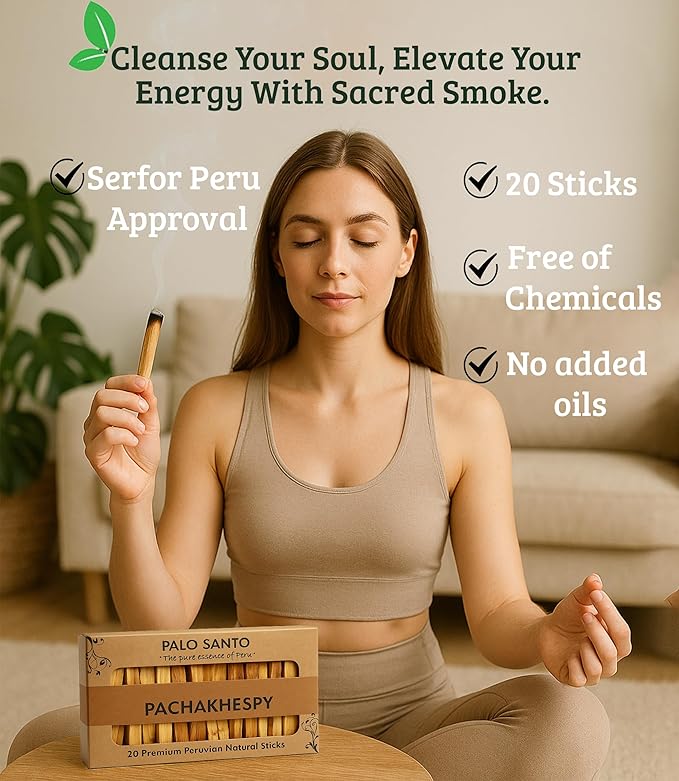 Authentic Premium Palo Santo from Peru 20 Pack of Natural Holy Wood Hand Harvested Smudging Sticks for Home Fragrance Energy Cleansing Meditation Spiritual Rituals Anti Stress Wellness Incense