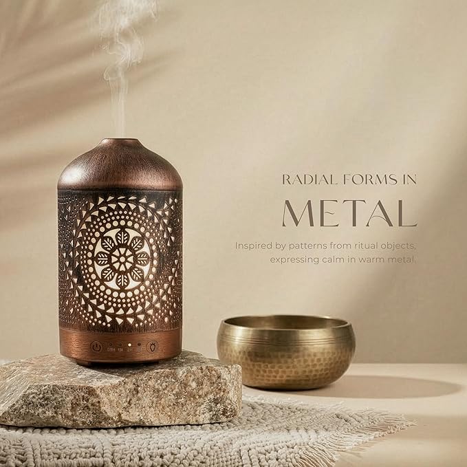 Earnest Living Essential Oil Diffuser Metal Diffuser 100 ml Timers Night Lights and Auto Off Function Home Office Humidifier Aromatherapy Boho Decor Gift EarnestLiving