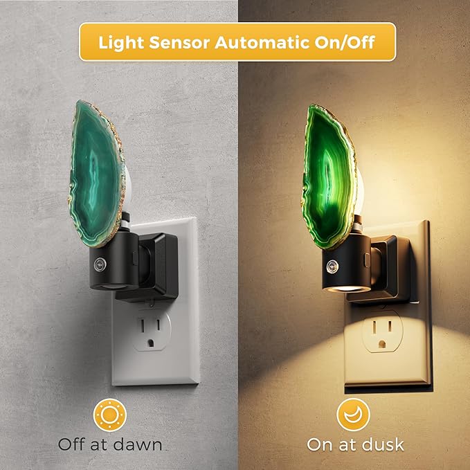 L LOHAS LED Night Light, Night Lights Plug into Wall, Agate Nightlight Rotating, Dimmable Nightlights Plug in with Light Sensor, Soft White Nightlights for Bathroom Bedroom Hallway, 1 Pack(Green) - Bloomnest