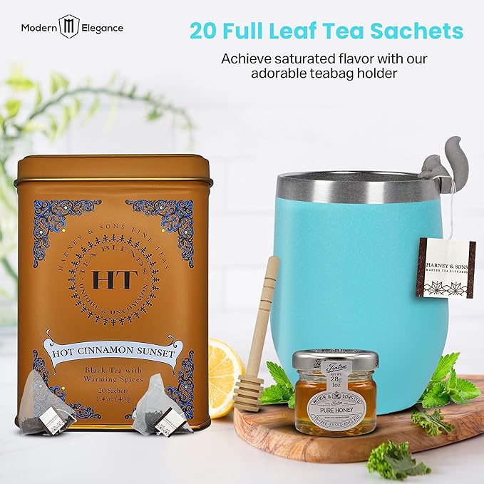 Tea Gift Set for Women – Thoughtful Get Well Gift Box with Cozy Socks, Stainless Tumbler, 20 Sachets, Honey Jar & Sending Hugs Card (Hot Cin Sunset Teaa - Cloud Socks) - Bloomnest