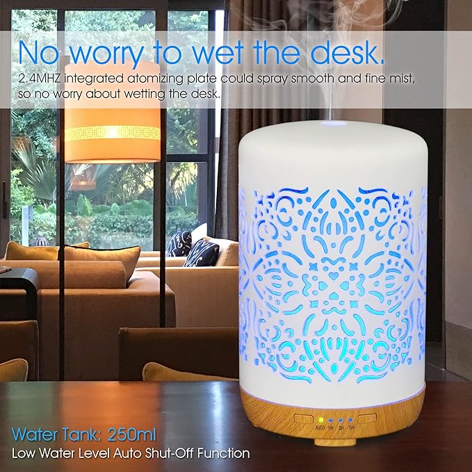 Earnest Living Essential Oil Diffuser White Ceramic Diffuser 250 ml Timers Night Lights and Auto Off Function Home Office Humidifier Aromatherapy Diffusers for Essential Oils - Bloomnest