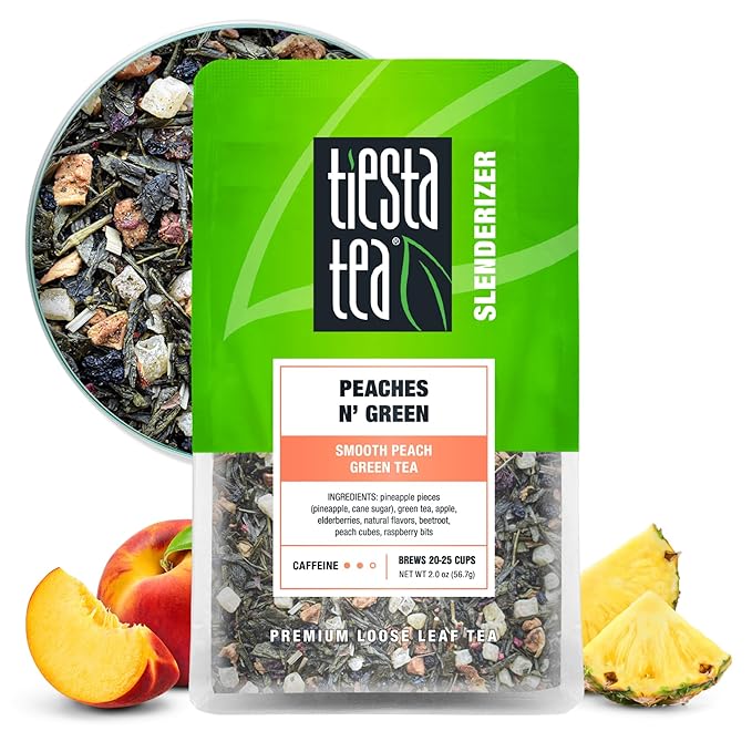 Tiesta Tea - Peaches N' Green, Loose Leaf, Smooth Peach Green Tea, Premium Medium Caffeinated Blend, Make Hot or Iced, Brews Up to 25 Cups, 2.0 Ounce Resealable Pouch - Bloomnest
