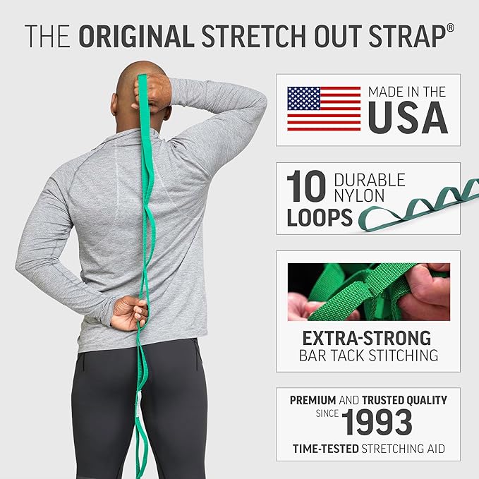 OPTP The Original Stretch Out Strap with Exercise Book, for Flexibility and Mobility Exercises. Stretch Out Straps for Physical Therapy, Yoga Stretching Strap and Knee Therapy Strap. Made in the USA - Bloomnest