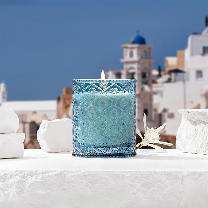 LA JOLIE MUSE Santorini Salt Air Candle - Bergamot, Sea Daffodil, Sandalwood | 6 oz Natural Soy Wax | 40 Hours Clean Burn | Ocean Scented Candle | Gift-Ready for Hosts & Gatherings - Bloomnest