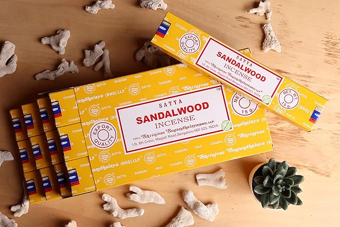 EARTH Satya Sandalwood Incense Sticks 15 GMS (Pack of 12) (Green Certified) Indian Perfumed Hand Rolled Agarbatti Perfect for Worship,Relaxation, Medication. Earth