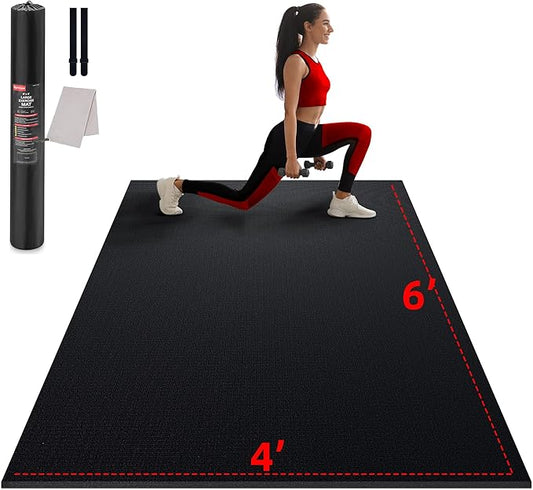 Large Exercise Mat for Home Workout,12‘x6’/10'x6'/9'x6'/8'x6'/7'x5'/6'x4' (7mm) Extra Thick Workout Mat, High-Density Gym Mat for Cardio, Jump Rope, MMA, Weights (Shoe-Friendly)