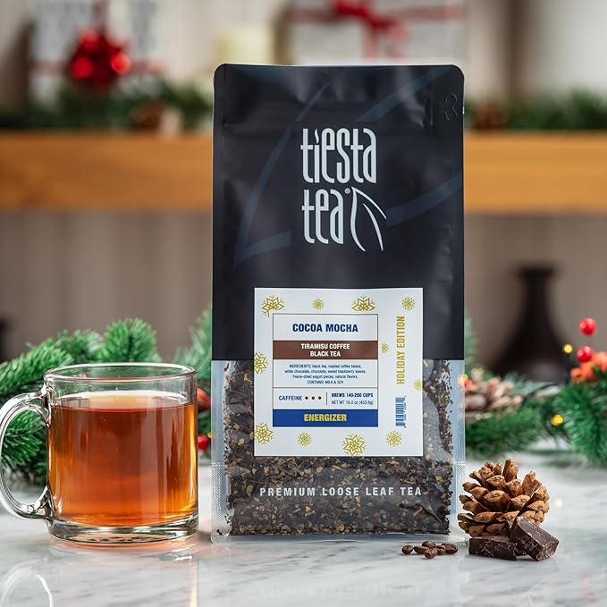 Tiesta Tea - Cocoa Mocha, Loose Leaf, Tiramisu Coffee Black Tea, Premium Blend, High Caffeinated Holiday, Make Hot or Iced Brews Up to 200 Cups, 16 Ounce Resealable Bulk Pouch - Bloomnest