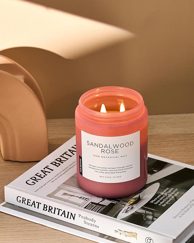 M&SENSE Sandalwood Rose Scented Candle 19.4oz 110 Hours Long Lasting Burn Natural Soy Wax Strong Scented Candle for Home, 2 Wick Home Fragrance Slow Burning Housewarming Gifts for Men Women - Bloomnest