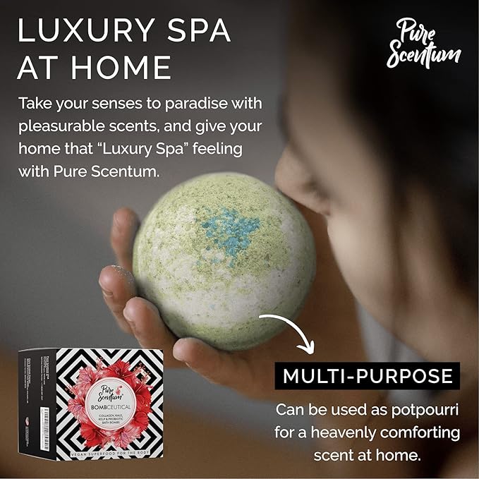 Bombceutical - Bath Bombs for Women - Soothes Acne, Dermatitis, and Eczema - Relaxing Bath Bomb Gift Set for Women with Kale, Kelp, Collagen, and Probiotic to Nourish The Skin - Bloomnest