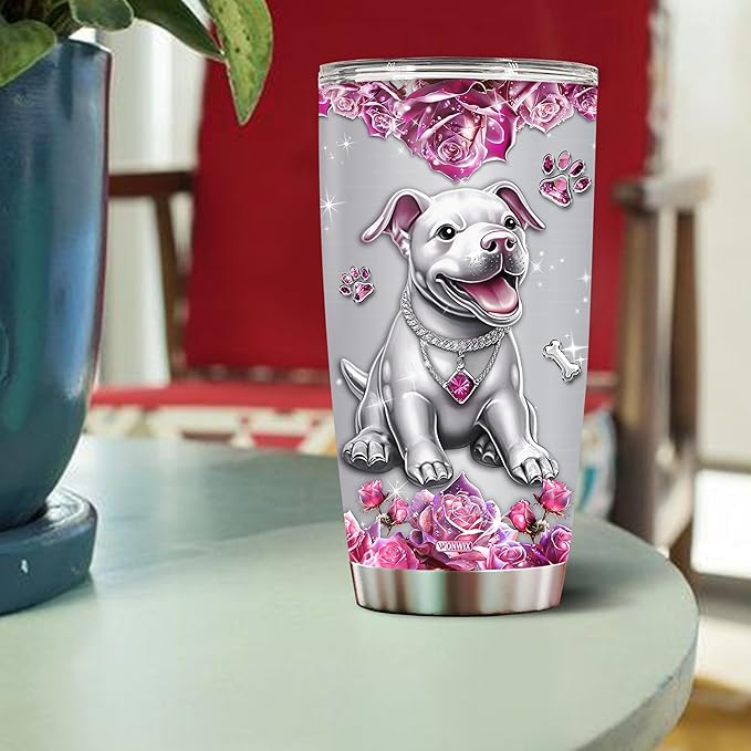 Personalized Pitbull Gifts for Women Insulated Stainless Steel Coffee Mug Tumbler Water Bottle for Pitbulls Owners, Lovers, Wife, Daughter, Christmas, Birthday, Mother's Day, Valentine - Bloomnest