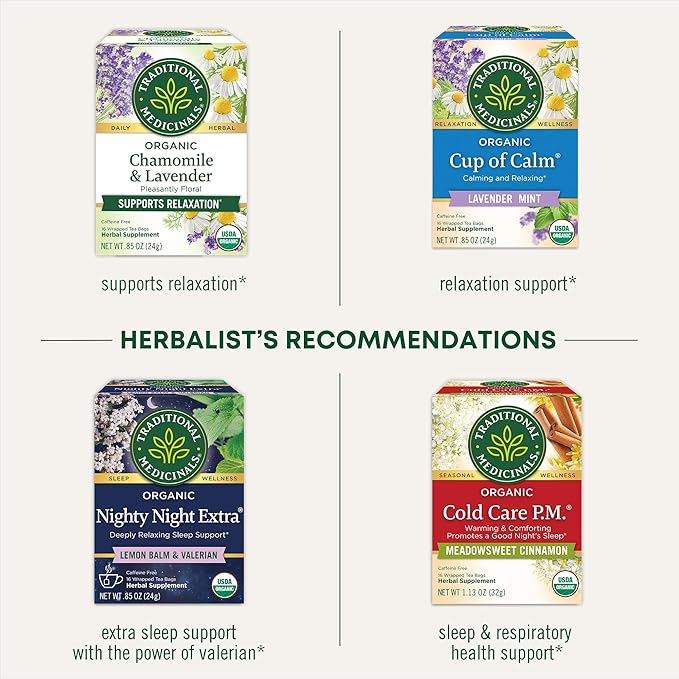 Traditional Medicinals Organic, Nighty Night Tea, Chamomile & Passionflower - Herbal Sleep Aid Teas - Kosher, Non-GMO, Caffeine-Free, Compostable - 16 Tea Bags - Bloomnest