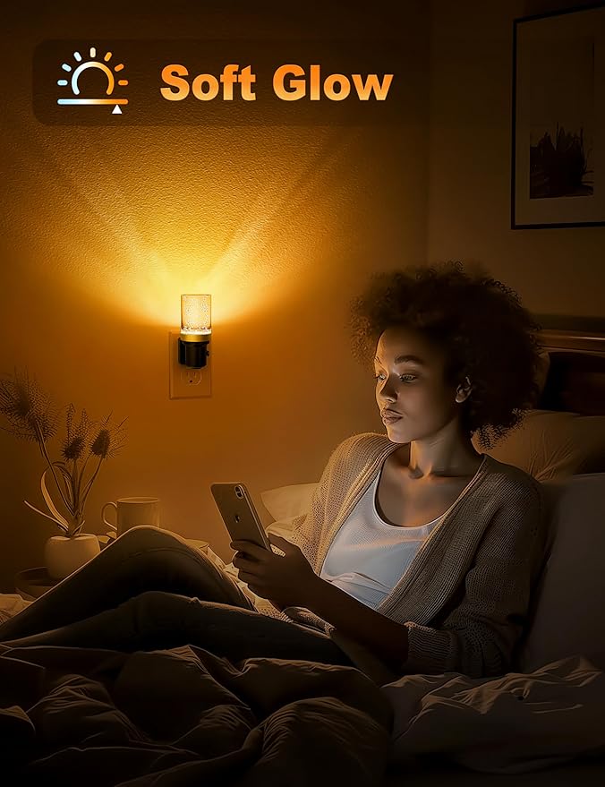 JandCase Night Light Amber, Dimmable Night Lights Plug into Wall, Auto On/Off Light Sensor Nightlight, 0-100LM Brightness LED Night Light, Bathroom Hallway Bedroom Decoration - Bloomnest