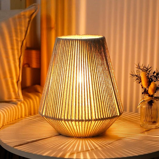 JHY DESIGN Woven Lampshade Table Lamp 8"H Cotton Rope Bedside Lamp Cordless Small Battery Operated Lamp Decorative Bedside Lamp with 6 Hours Timer for Bedroom Living Room Weddings Parties Patio Events - Bloomnest