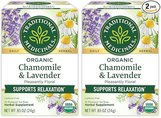 Traditional Medicinals Organic, Chamomile & Lavender - Chamomile Tea Supporting Stress Relief and Relaxation - Kosher, Non-GMO, Caffeine-Free, Compostable - 16 Tea Bags (Pack of 2) - Bloomnest