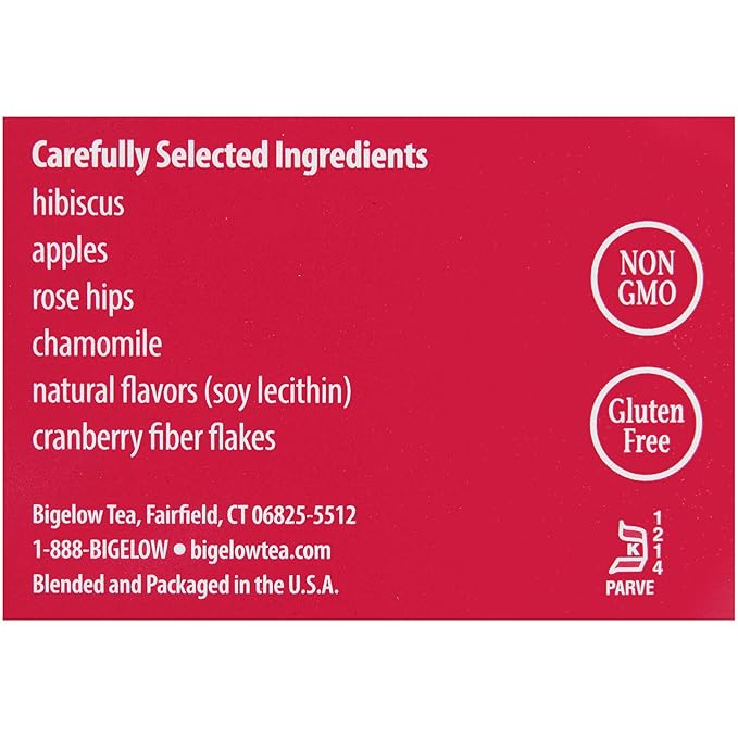 BigelowCranberry Apple Herbal Tea Bags 28-Count Boxes (Pack of 6) Cranberry Apple Hibiscus Flavored Herbal Tea Bags All Natural Non-GMO - Bloomnest