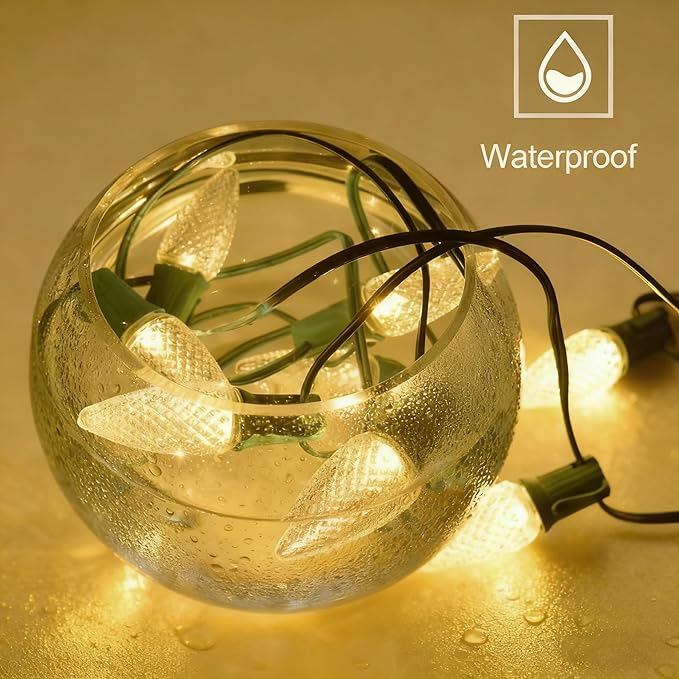echosari 25 Pack C9 LED Replacement Christmas Light Bulbs for Outdoor String Lights, 0.8W UL Listed Commercial Grade Holiday Bulbs, C9/E17 Candelabra Base Sockets (Warm White) - Bloomnest