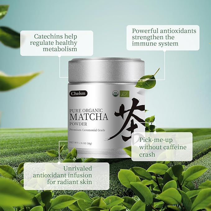 Chaism Ceremonial Grade Matcha Green Tea Powder - Premium First Harvest USDA Organic Gluten-Free Vegan, 100% Pure Unsweetened No Additives, 1.76oz Tin - Bloomnest