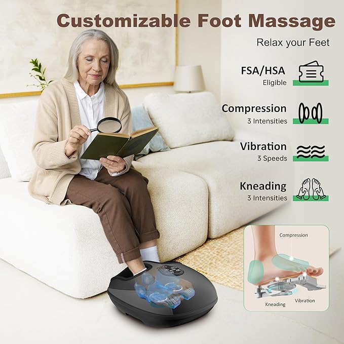 Foot Massager with Heat,Compression,Vibration, FSA Eligible/HSA Eligible Shiatsu Feet Massager for Plantar Fasciitis,Neuropathy, Heated Foot Massage Warmer, Size 13, Gifts, Remote Control - Bloomnest