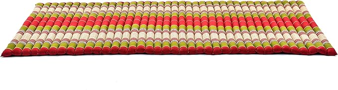Leewadee - Kapok Roll Mat – Handcrafted Folding Sleep & Relaxation Mattress from Thailand, Ideal as Guest Bed, Camping Mat, Yoga Mat or Traditional Futon, 75 x 39 inches, Green Red - Bloomnest