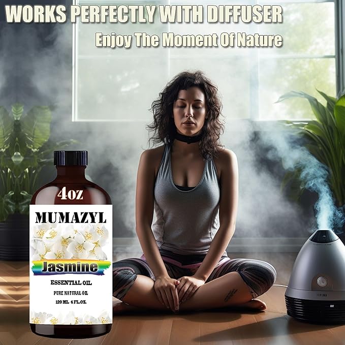 Jasmine Essential Oil, Jasmine Oil 4 Fl Oz 120ML for Diffuser Humidifier Yoga Cleaning DIY Candle Soap Making Essential Oils - Bloomnest