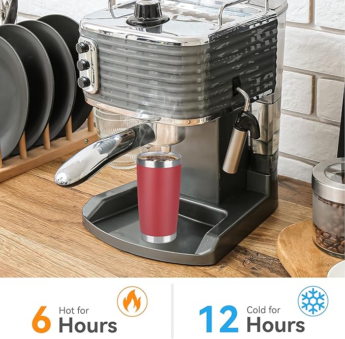 20 oz Tumbler Stainless Steel Tumblers Bulk with Lid Double Wall Insulated Coffee Tumbler Cups for Hot & Cold Drinks Powder Coated Travel Coffee Tumbler Mug Metal (Red, 6 pack)