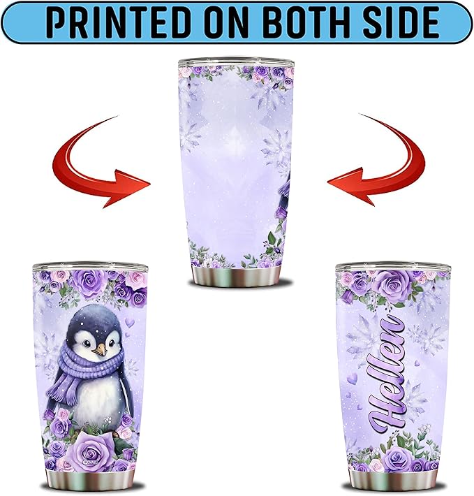 Personalized Penguin Tumbler Customized Name Penguins Water Bottles Gifts For Women Valentine Birthday Christmas Custom Glasses Mug Lover Gift 20oz Insulated Stainless Steel Coffee Cup With Lid - Bloomnest