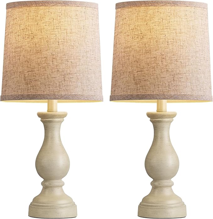 Seealle Farmhouse Table Lamps Set of 2 - Rustic Lamp for Bedroom Living Room, 22" Boho Bedside Lamps for Night Stands End Table Office Desk Lamp Nightstand Clearance with Linen Shades(Antique White) - Bloomnest