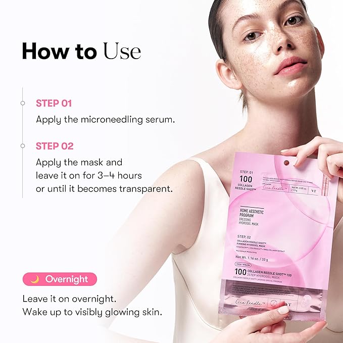 VT COSMETICS Reedle Shot 100 2-Step Hydrogel Mask (34.5g x 4ea), Firming & Elasticity Care, Exosome 500Da, Fine Lines, Hydrating Overnight Melting Mask, Korean Skincare Facial Mask - Bloomnest