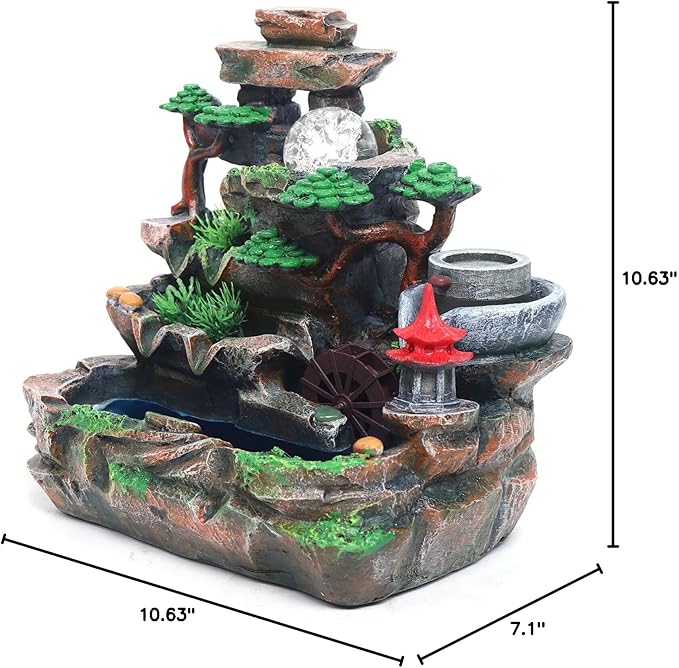 Creative Tabletop Water Fountain with LED Light & Atomizer, Indoor Waterfall Home Decor Best Festival Birthday Gift for/Boys, 10Inch Desktop Small Mini Size, Stream Rock Cavern Falls Bonsai - Bloomnest