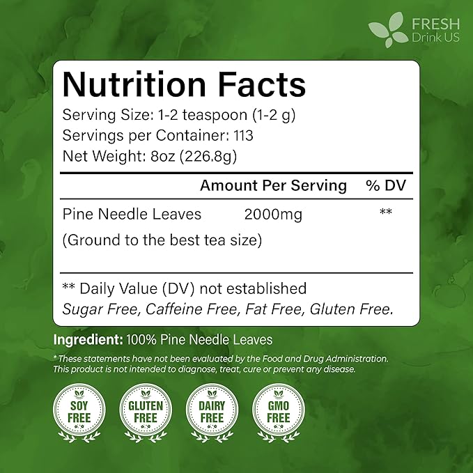FreshDrinkUS, Premium 8oz Pine Needle Leaves Herbal Tea – Dried Loose Leaf Pine Needles – Naturally Fresh & Aromatic Caffeine-Free Herbal Tea. Sugar-Free. Vegan - Bloomnest