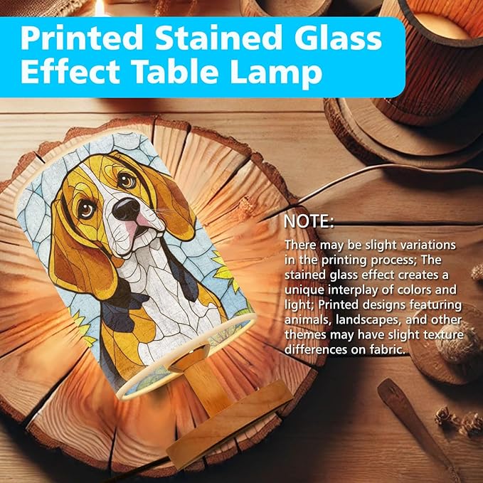 Beagle Table Lamp LED 3-Color Pressed Bedside, Dog Shade Lamp with Wood Base for Bedroom Living Room Desk Office - Bloomnest