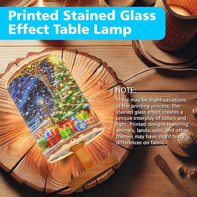 Christmas Eve Table Lamp LED 3-Color Pressed Bedside for Merry Christmas, Christmas Eve Shade Christmas Table Lamp with Wood Base for Bedroom Living Room Desk Office - Bloomnest