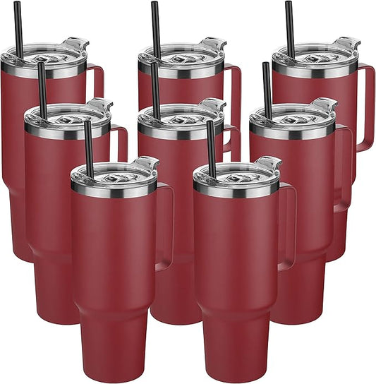 HASLE OUTFITTERS 40 oz Stainless Steel Tumbler with Handle, Vacuum Insulated Tumblers Bulk, Reusable Double Wall Travel Coffee Mug, Durable Powder Coated Water Bottles(Wine Red, 8) - Bloomnest