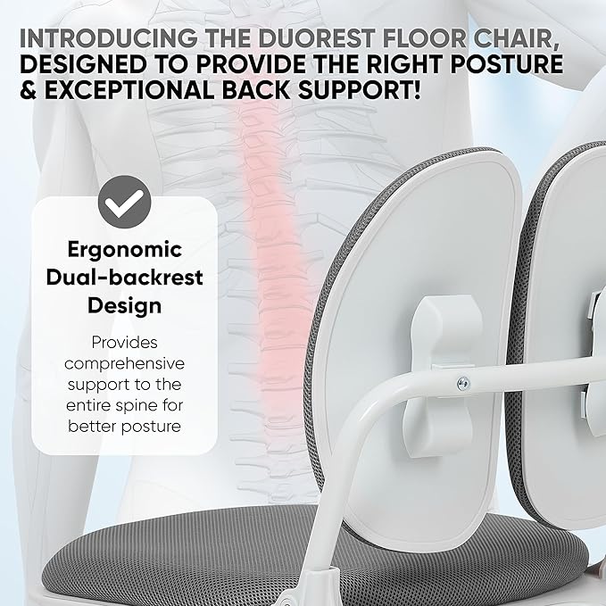 【Made in Korea】 Dual-Backrests Ergonomic Floor Chair with Back Support - Meditation Chair, Floor Gaming Chair, Reading Chair, Floor Chairs for Adults, Foldable Chair (Grey)