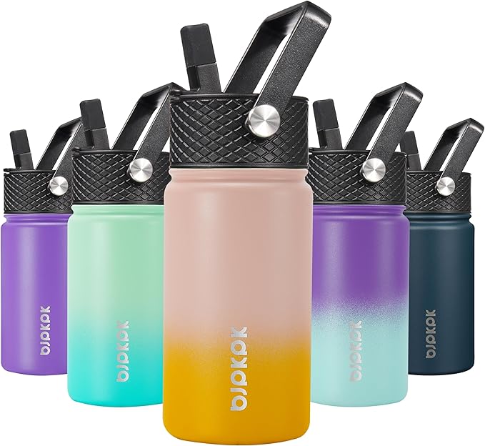 BJPKPK Water Bottle with Straw Lid, 15 oz Insulated Water Bottle, Stainless Steel Metal Water Bottles, Reusable Leak Proof BPA Free Thermo, Flask, Cups, Coral - Bloomnest