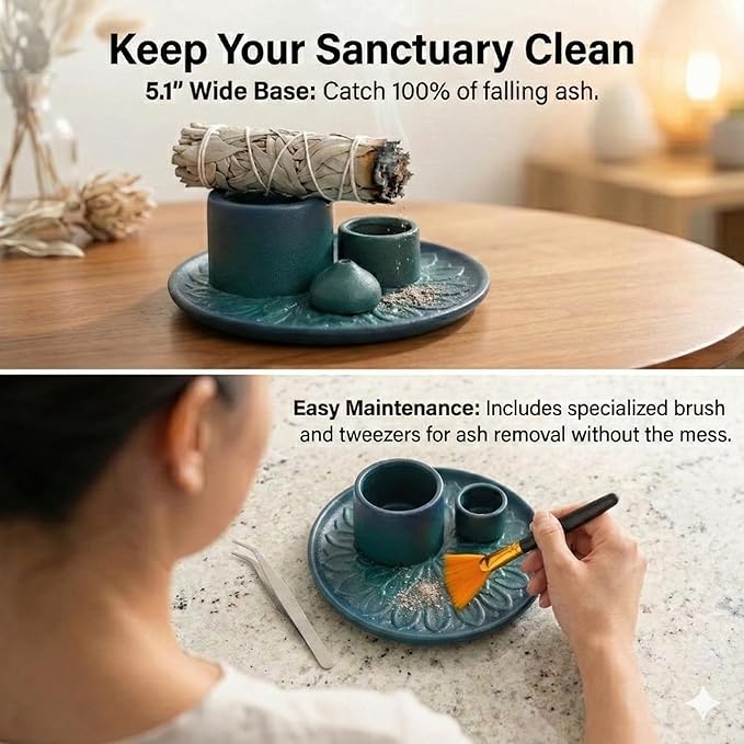 Palo Santo Sticks Holder, Multi-Purpose Handmade Ceramic Incense Burner for Palo Santo Incense Sticks, Sage Holder for Burning, Ash Catcher Tray for Meditation Yoga Room (Blue) ToolSentryX