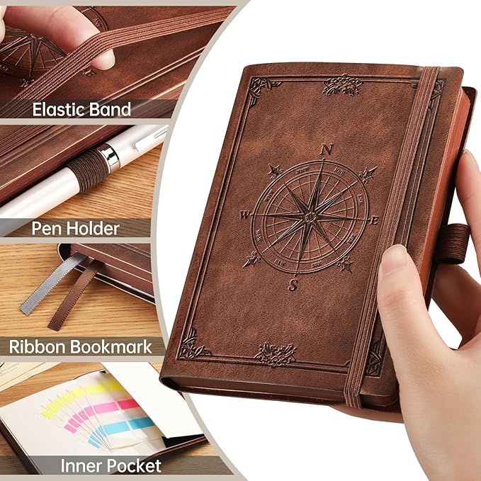 AHGXG Small Blank Pocket Journal Notebook for Men - 256 Numbered Pages B6 Mini Journal, Vintage Soft Leather Hardcover, 80gsm Paper, for Women Work Office School, 4.1'' X 5.7''- Brown - Bloomnest
