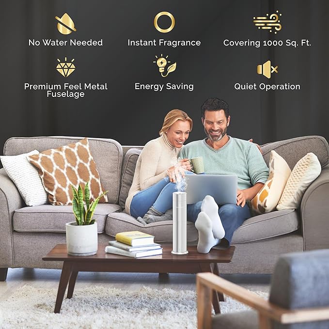 Luxury Essential Oil Diffuser – Waterless Oil Diffuser for Essential Oils - Scent Diffuser for Home & Hotel - Covers up to 1000 sq. ft. with Bluetooth App Control (Black)