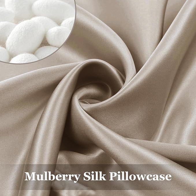 Adubor Silk Pillowcase for Hair and Skin with Hidden Zipper, Both Sides 23 Momme Silk Pillow Case, Queen Size 20×30 inches, Taupe, 2PCS - Bloomnest