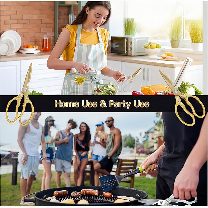 AWinjoy Japanese Gold Kitchen Scissors, Heavy Duty Stainless Steel, Multipurpose Cooking Shears, Dishwasher Safe - Bloomnest