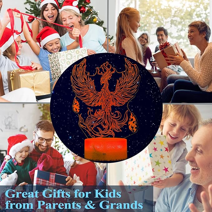 Phoenix Night Light, 3D Illusion Lamp, Phoenix Stuff with 16 Colors Changing, Remote Control, Dimmable, Kids Room Decoration, Xmas Holiday Gifts - Bloomnest