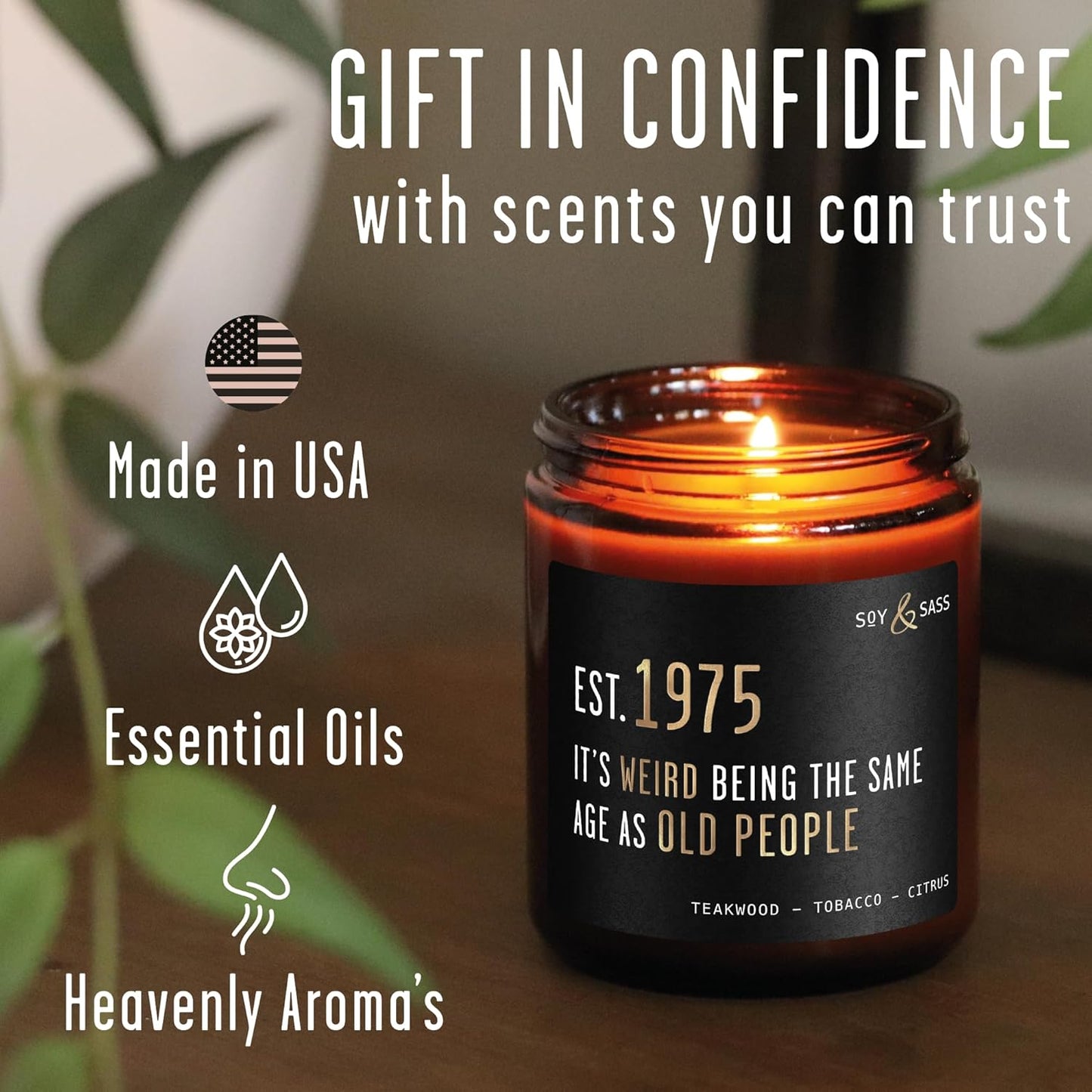 50th Birthday Gifts for Him/Her - 'Weird Being The Same Age as Old People' Soy Candle, w/Teakwood & Tobacco I 50th Birthday Gifts for Men/Women I 1975 50 Year Old Gift for Men I Made in USA