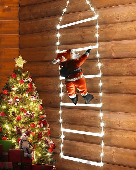 Toodour LED Christmas Light - 2.5FT Christmas Decorative Ladder Lights with Santa Claus, Xmas Decorations Light for Indoor Outdoor, Window, Garden, Home, Wall, Xmas Tree Decor - White - Bloomnest