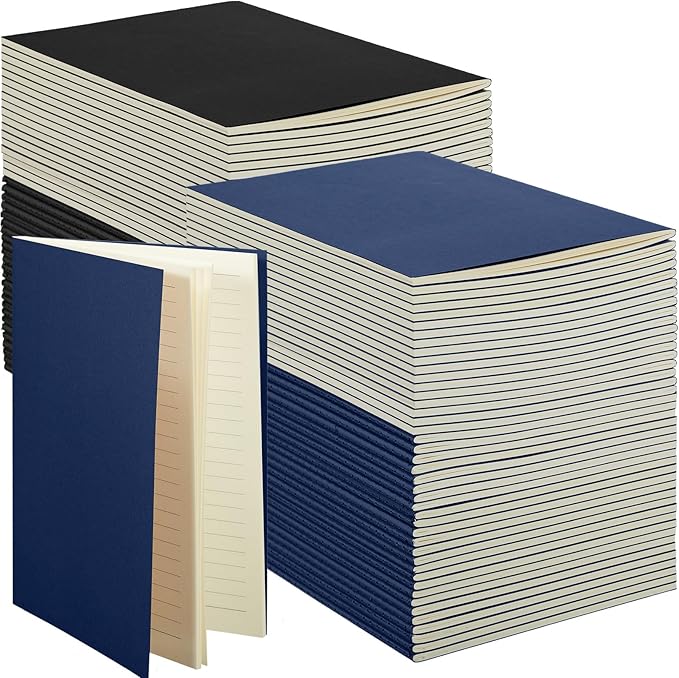 Mimorou 100 Pcs Journals Notebooks Bulk - Kraft Softcover A5 Small Notebooks 5.5 Inch x 8.3 Inch Notepads with 60 Page 30 Sheet for Writing Sketch Travel Office Supplies(Black, Navy,Lined) - Bloomnest